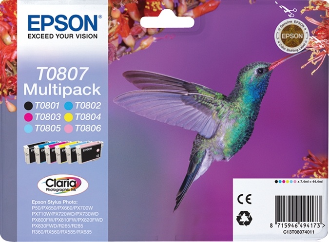 Epson Hummingbird Flerpack 6 färger T0807 Claria Photographic-bläck