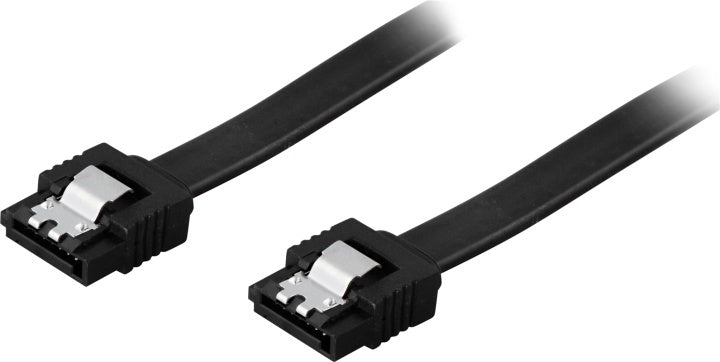 DELTACO SATA-kabel, SATA 6Gb/s, lås-clips, rak-rak, 0,3m, svart (SATA-1000)