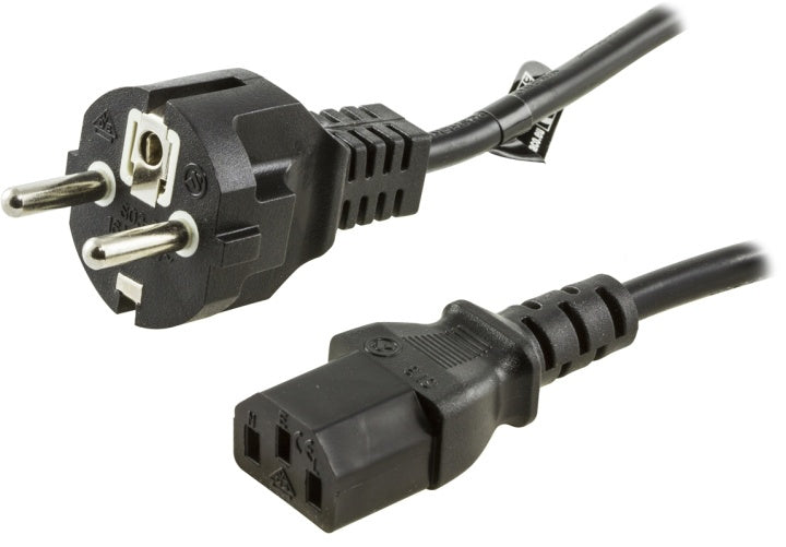 DELTACO apparatkabel, PC & vägguttag, rak CEE 7/7 - rak IEC C13, 0,5m