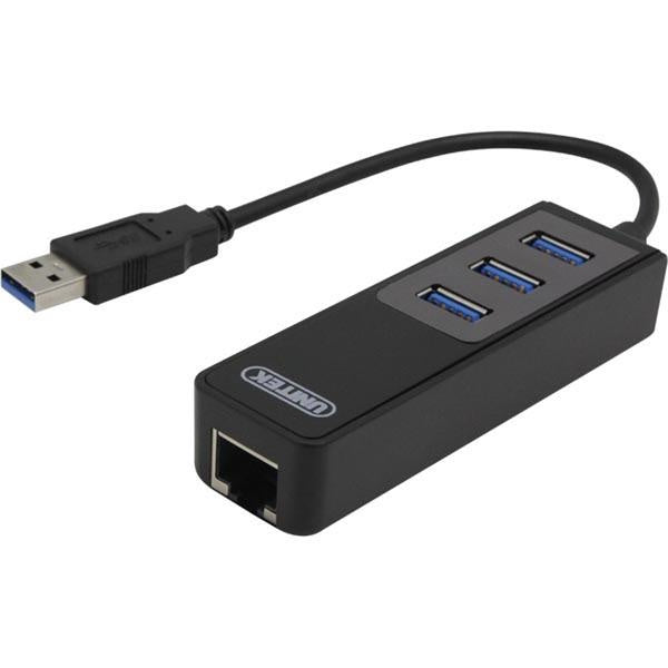 nätverksadapter, 1xGigabitRJ45, 1xUSB3 A ha, 3x USB3 ho, svart (Y-3045)