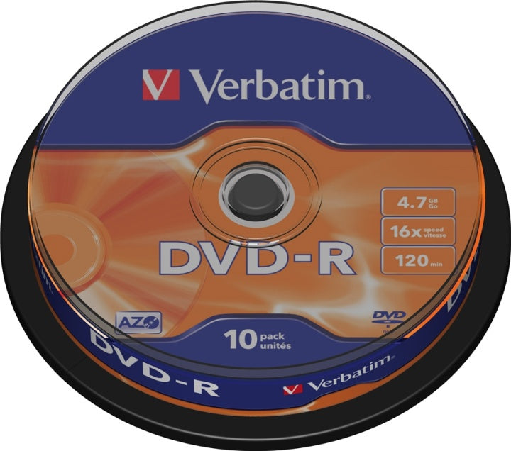 Verbatim DVD-R, 16x, 4,7 GB/120 min, 10-pack spindel, AZO (43523)