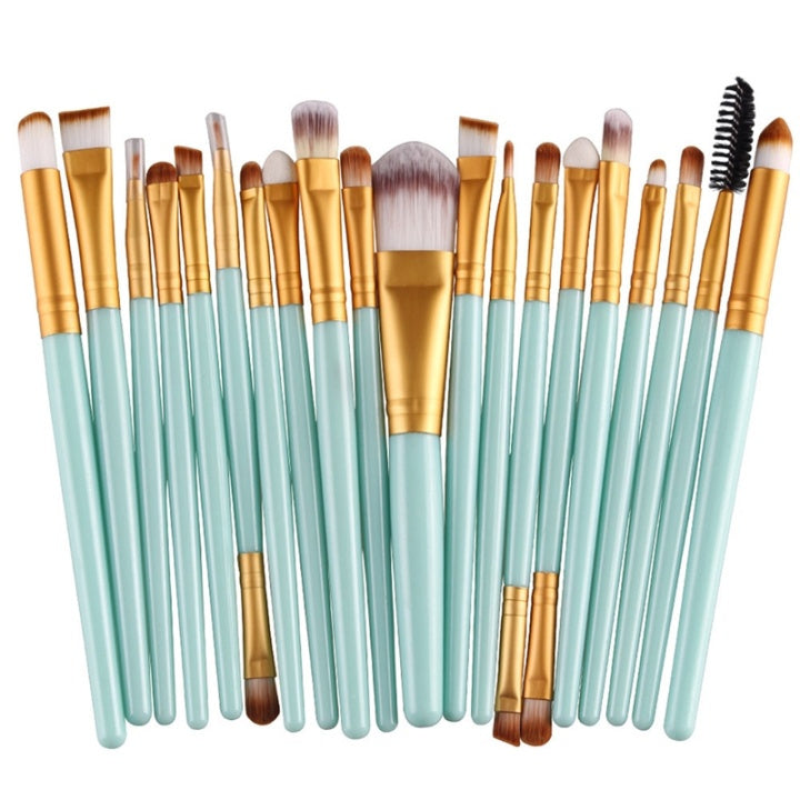Professionella skonsamma sminkborstar 20-Pack, Turkos, Guld