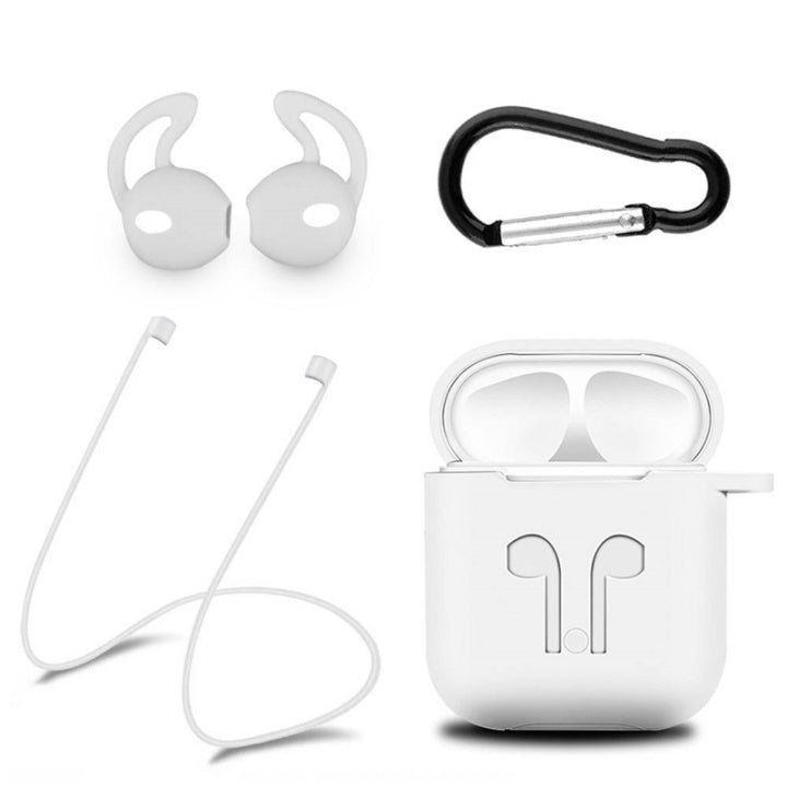 Silikon-kit silikonfodral, hörlursband, öronsnäckor, karbinhake, vit för AirPods