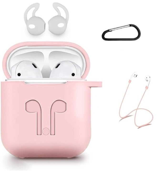 Silikon-kit silikonfodral, hörlursband, öronsnäckor, karbinhake, rosa för AirPods