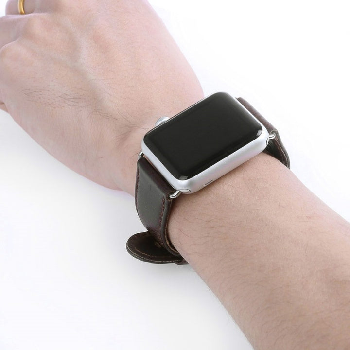 Klockarmband i Läderimitation till Apple Watch, 42/44/45mm, Mörkbrun