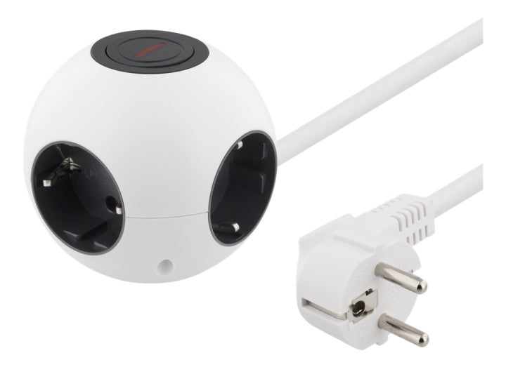 DELTACO Kulformat grenuttag med switch, 4xCEE 7/4, 1xCEE 7/7, vit