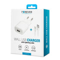 Forever TC-01 USB-väggladdare 2 A med 8-polig kabel, vit kompatibel med iPhone