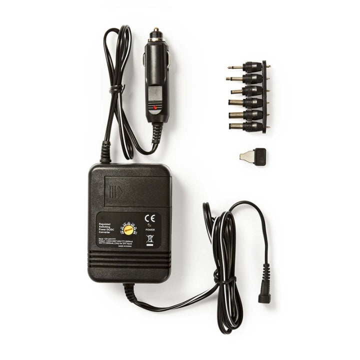Nedis Universal DC Power Adapter | Biladapter | 24 W | Inspänning: 12 V DC / 24 V DC | 1.5 / 3 / 4.5 / 6 / 7.5 / 9 / 12 V DC | Universella | Maximal utgångsström per port: 2.0 A | Svart