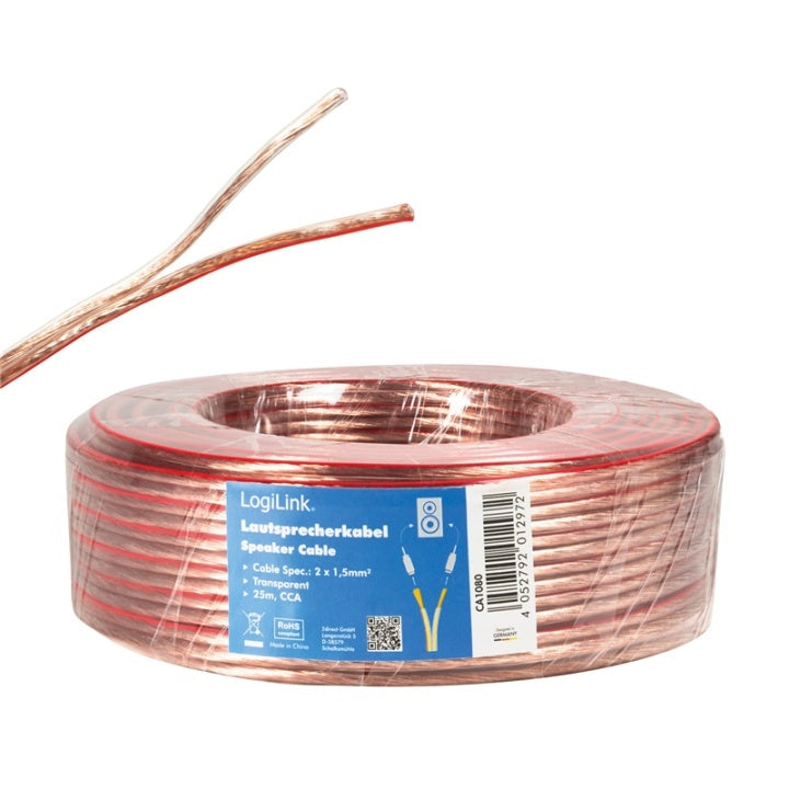 LogiLink Högtalarkabel 2x1,5 mm² 25m Transparent