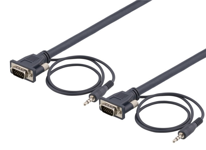 DELTACO monitorkabel HD15ha-ha, 1m, 1920x1200 i 60Hz, med 3,5mm lj