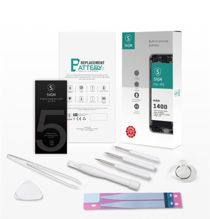 SiGN Komplett sats för batteribyte av iPhone 5, 1400 mAh, komplett kit