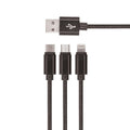 Setty 3-i-1 USB-kabel med Micro-USB och USB-C, kompatibel med Lightning, 1,2 m, svart
