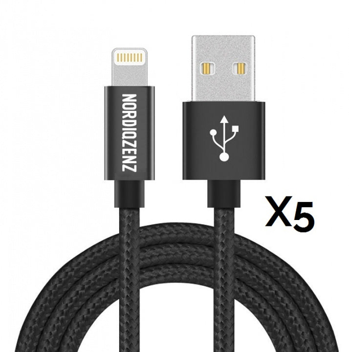 5-pack NORDIQZENZ Lightning Textilkabel, 1m, Svart
