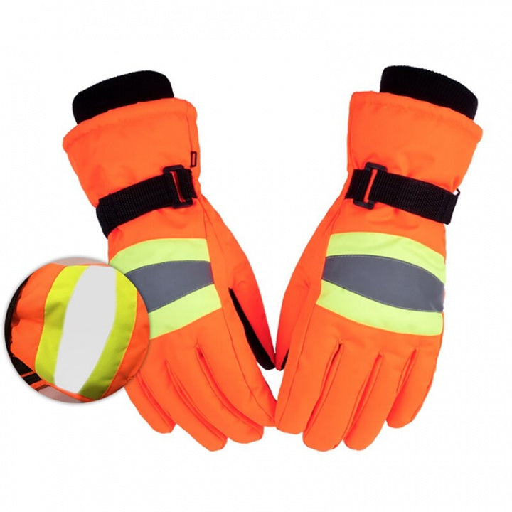 Skidhandskar i varselfärger med reflex, Orange, Strl L