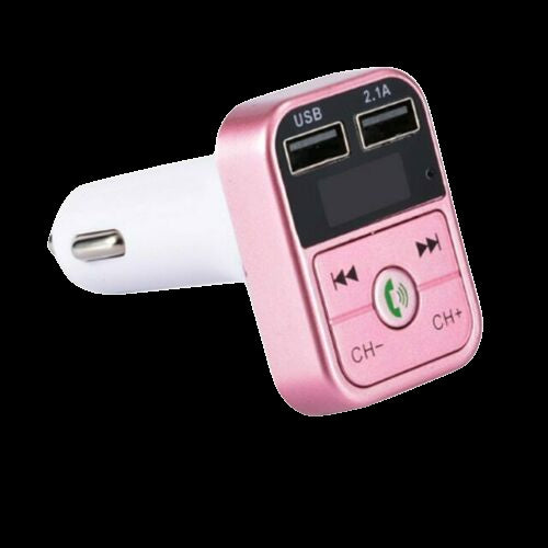 2-i-1 FM-Sändare med dubbla USB-uttag, display och knappar, Rosa