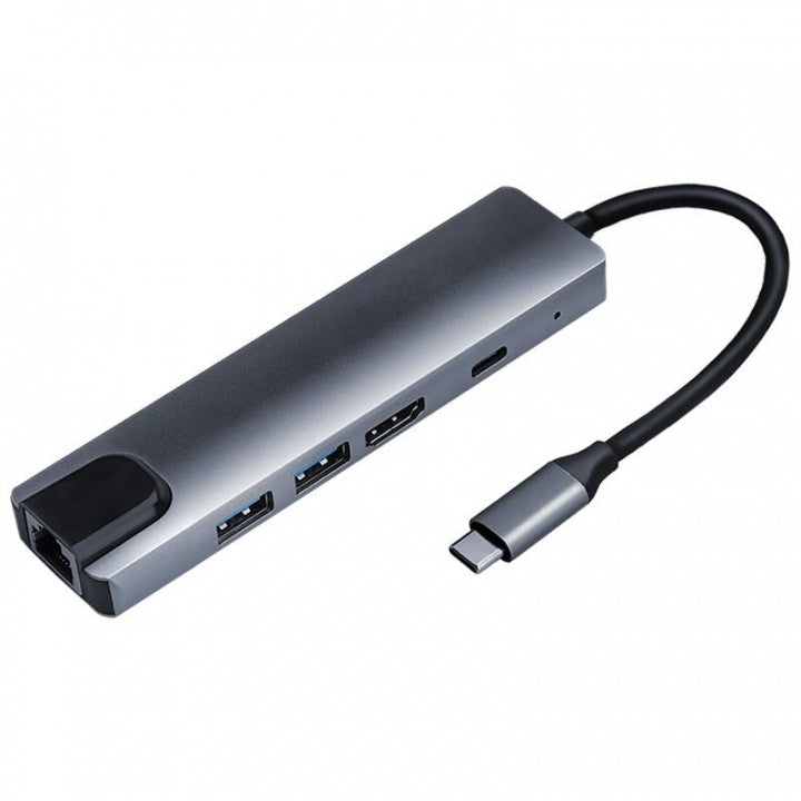 USB-C Hubb 5 portar, grå