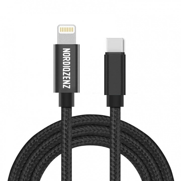 NORDIQZENZ USB-C till Lightning Textilkabel, 3m, Svart