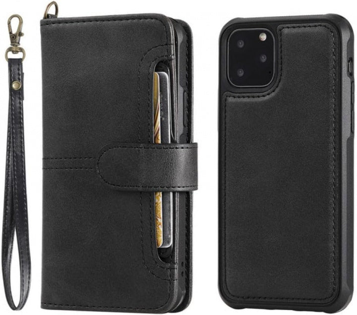 Plånboksfodral i PU-läder med kortfack till iPhone 15 Pro, Svart