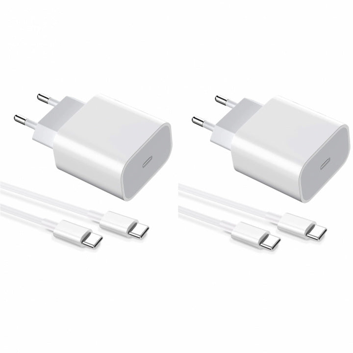 2-pack Laddare för iPhone 15 / 16/ 17 / Android 20W med USB-C till USB-C - Snabbladdare