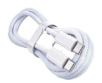 Nylonflätad USB-C till USB-C-kabel PD 60 W, 1 m, vit kompatibel med iPhone 15