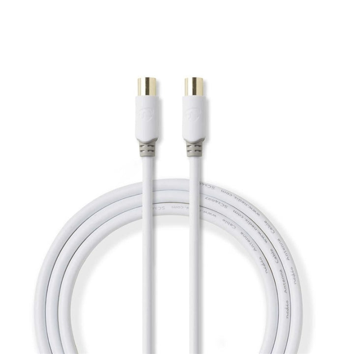 Nedis Koaxialkabel | IEC (Koax) Hane | IEC (Koax) Hona | Guldplaterad | 100 dB | 75 Ohm | Dubbelskärmad | 2.00 m | Rund | PVC | Vit | Låda