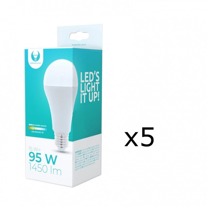 LED-Lampa E27, A65, 15W, 230V, 3000K 5-pack, Varmvitt