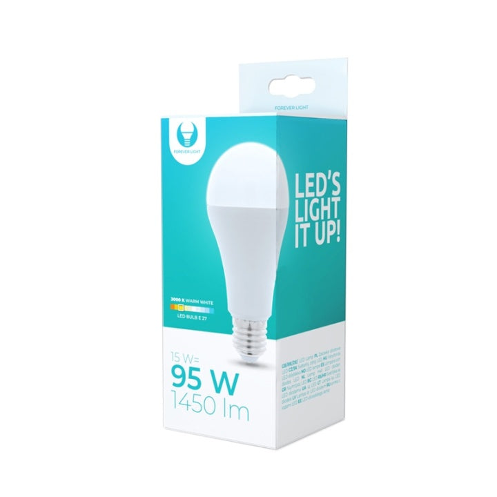 LED-Lampa E27, A65, 15W, 230V, 3000K, Varmvitt