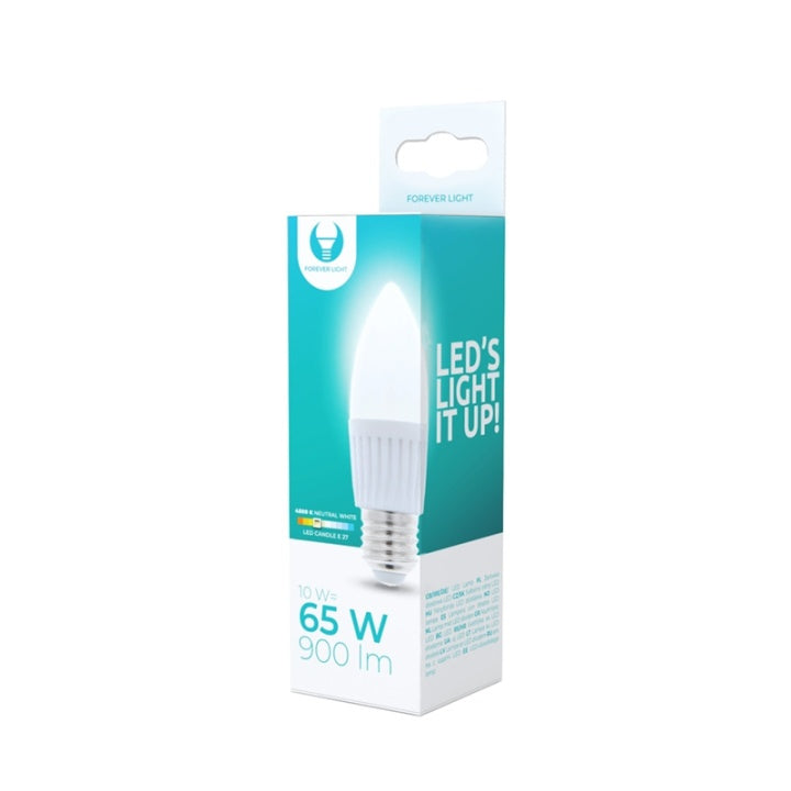 LED-Lampa E27, C37, 10W, 230V, 4500K, Keramisk, Vit neutral