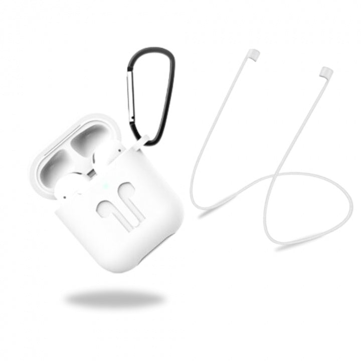 Skyddsfodral i silikon med hörlursband och hänge för Apple AirPods, vit