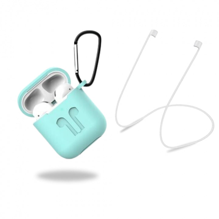Skyddsfodral i silikon med hörlursband och hänge för Apple AirPods, turkosgrön