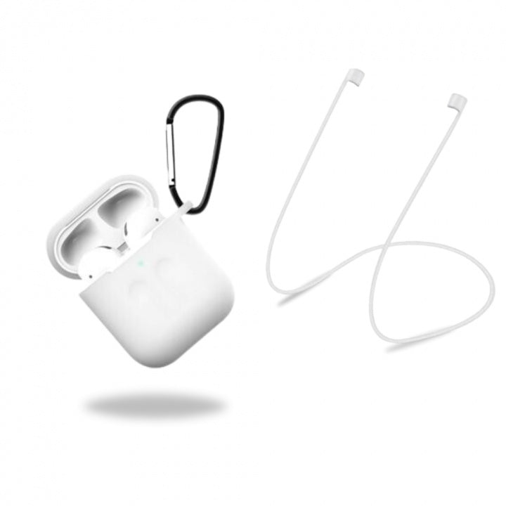 Skyddsfodral i silikon med hörlursband och hänge för Apple AirPods, vit/transparent