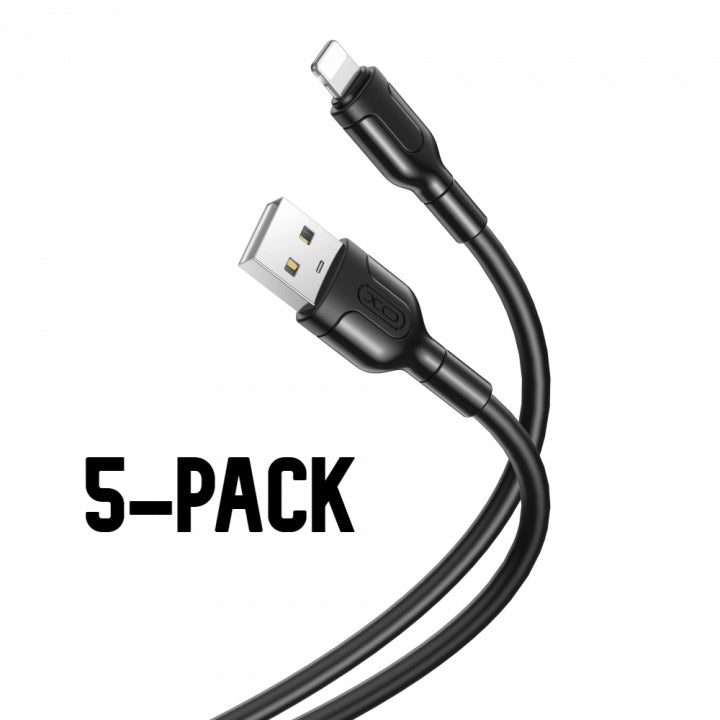 XO NB212 - USB till Lightning-kabel, Snabbladdning (2,1A), 1m, 5-Pack