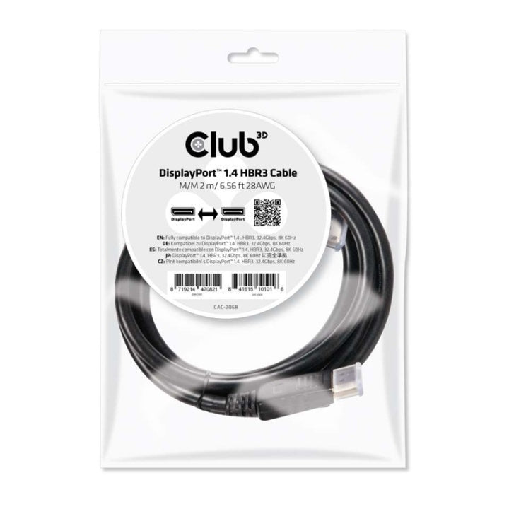 CLUB3D DisplayPort 1.4 HBR3 Cable 2m/6.56ft M/M 8K60Hz