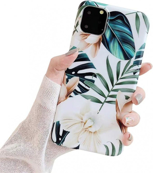 Skal till iPhone 11 Pro Max med växter och hållare, Vit/grön