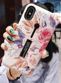 Skal med fingerhållare vit med blommor för iPhone 12 mini