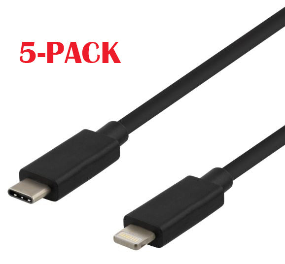 5-PACK Kabel USB-C - Lightning, 2.4A, 1m, Svart