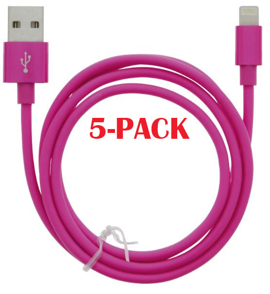 5-PACK Kabel USB-A - Lightning 2.4A, 1m, Rosa