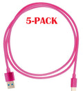 5-PACK Kabel USB-A - USB-C 2.4A, 1m, Rosa