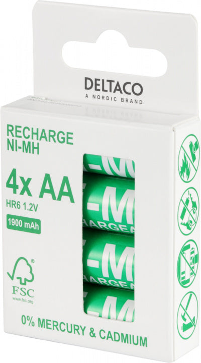 DELTACO Ultimate Ni-Mh uppladdningsbar, LR6/AA storlek, 1900mAh, 4-pack (SG)