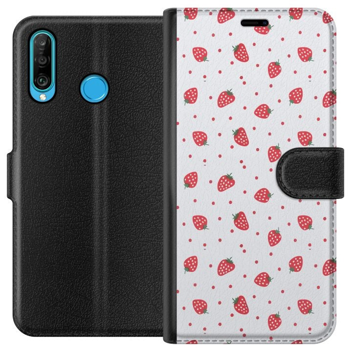 Plånboksfodral till Huawei P30 lite med Jordgubbar motiv