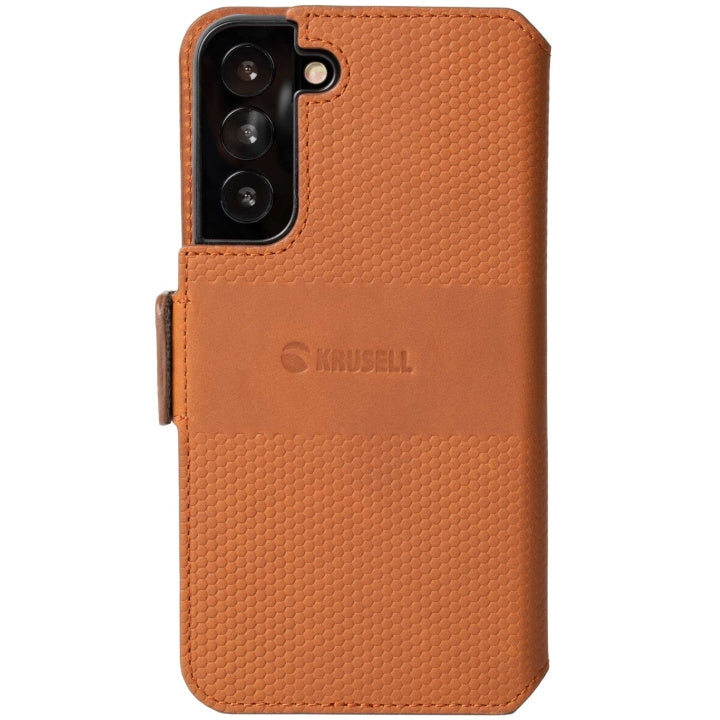 Krusell Leather Phone Wallet Galaxy S22 Cognac