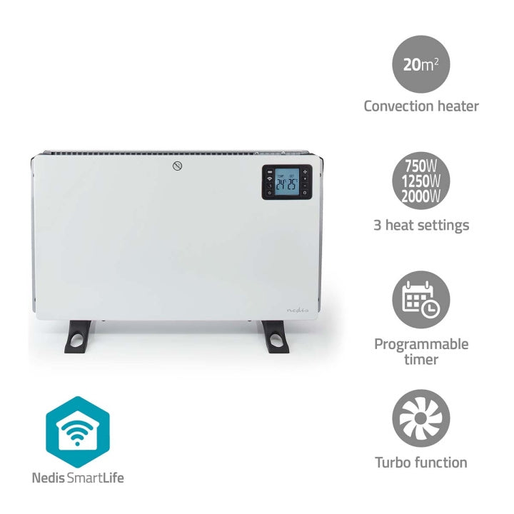 Nedis SmartLife Konvektion Värmare | 2000 W | 3 Värmeinställningar | LCD | 5 - 37 °C | Justerbar termostat | Vit