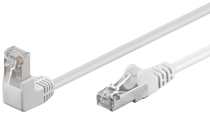 Goobay Patchkabel CAT 5e, 1x 90° vinklad, F/UTP, vit, 0,5 m kopparklädd aluminiumtråd (CCA), 1x RJ45-plugg 90 ° (8P8C)