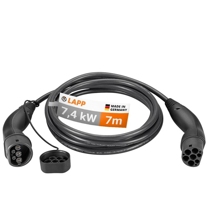 LAPP MOBILITY Laddkabel Typ 2, upp till 7,4 kW, 7 m, svart (5555934006) 32 A, 1-fas, för laddning av hybrid- och elbilar med Typ 2-anslutning