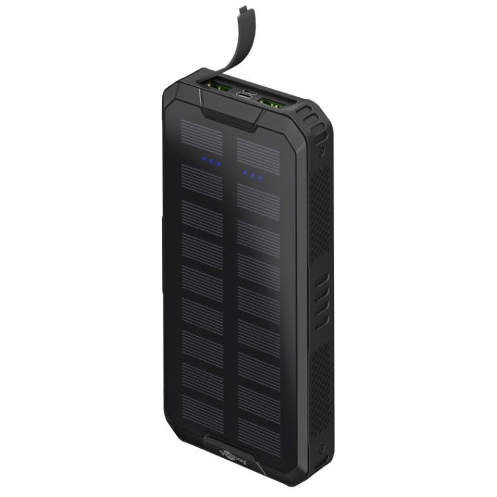 Goobay Utomhus snabbladdning Powerbank med solceller 20.000 mAh (USB-C™ PD, QC 3.0) Robust allround strömförsörjning för utomhusbruk