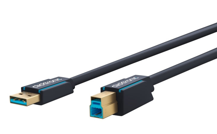 ClickTronic Adapterkabel från USB-A till USB-B 3.0 Premiumkabel | USB A-kontakt  USB B 3.0-kontakt | 1,8 m | 5 Gbit/s