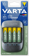 Varta Eco-Charger - Batteriladdare + 4st AA-Batterier (56816), 2100 mAh