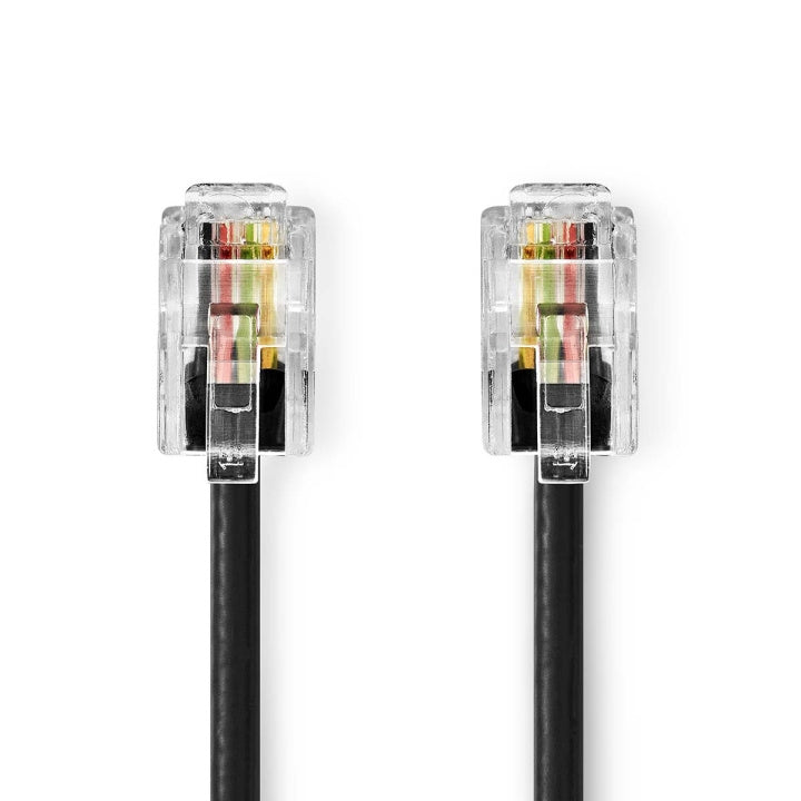 Nedis Telekomkabel | RJ10 Hane | RJ10 Hane | 5.00 m | Kabelns utformning: Lindad | Kabeltyp: RJ10 | Svart | Kuvert