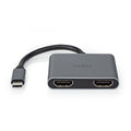 Nedis USB-C™ Adapter | 2-in-1 | USB 3.2 Gen 1 | USB-C™ Hane | 2x HDMI™ | 4K@30Hz | 0.10 m | Rund | Nickelplaterad | PVC | Svart | Låda