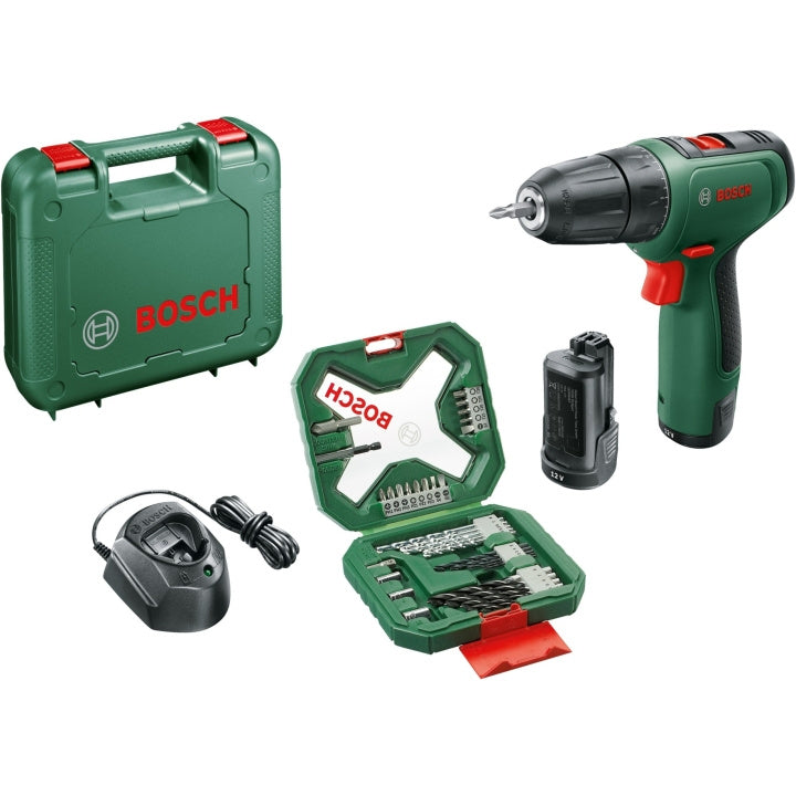 Bosch sladdlös borrskruvdragare EasyDrill 1200 + 34-delat bits- och borrset (2x Li-ion-batteri 1,5Ah, väska)